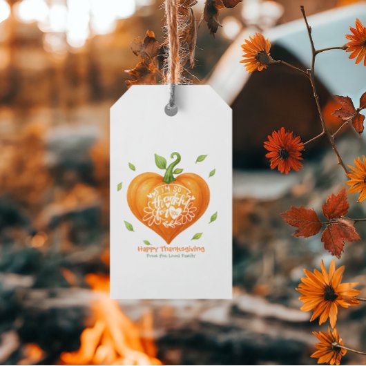 Happy Thanksgiving Thankful Heart Pumpkin ギフトタグ