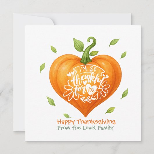 Happy Thanksgiving Thankful Heart Pumpkin  シーズンカード (正面)