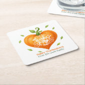 Happy Thanksgiving Thankful Heart Pumpkin  スクエアペーパーコースター (アングル)