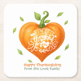 Happy Thanksgiving Thankful Heart Pumpkin  スクエアペーパーコースター