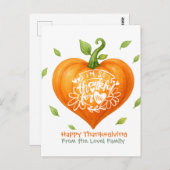 Happy Thanksgiving Thankful Heart Pumpkin ポストカード (正面/裏面)