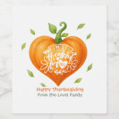 Happy Thanksgiving Thankful Heart Pumpkin  ワインラベル (シングルラベル)