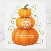 Happy Thanksgiving Thankful Pumpkins ワインラベル (シングルラベル)
