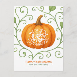 Happy Thanksgiving Thankful Scroll Pumpkin  シーズンポストカード