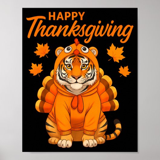 Happy Thanksgiving Tiger Women Boys Girls Kids Out ポスター (正面)