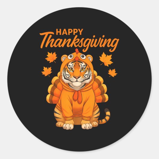 Happy Thanksgiving Tiger Women Boys Girls Kids Out ラウンドシール (正面)