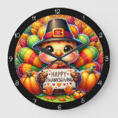 Happy Thanksgiving Turkey  ラージ壁時計 (正面)