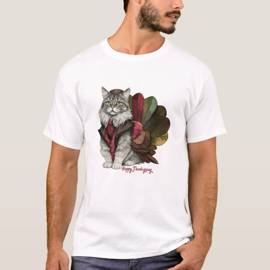 Happy Thanksgiving Turkey Cat Tシャツ (正面)