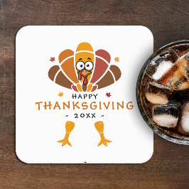 Happy Thanksgiving Turkey Fall Friendsgiving Party スクエアペーパーコースター