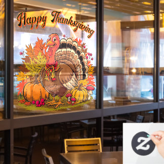 Happy Thanksgiving Turkey Fall Harvest Graphic ウィンドウサイン