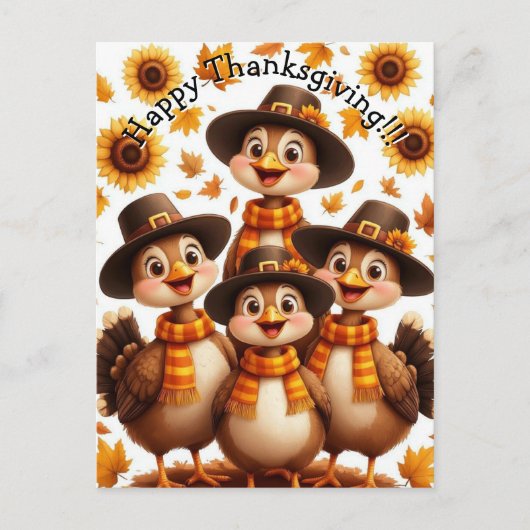 Happy Thanksgiving Turkey Family Card ポストカード (正面)
