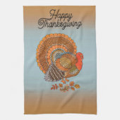 Happy Thanksgiving Turkey fanned Tail Orange Blue キッチンタオル (縦)