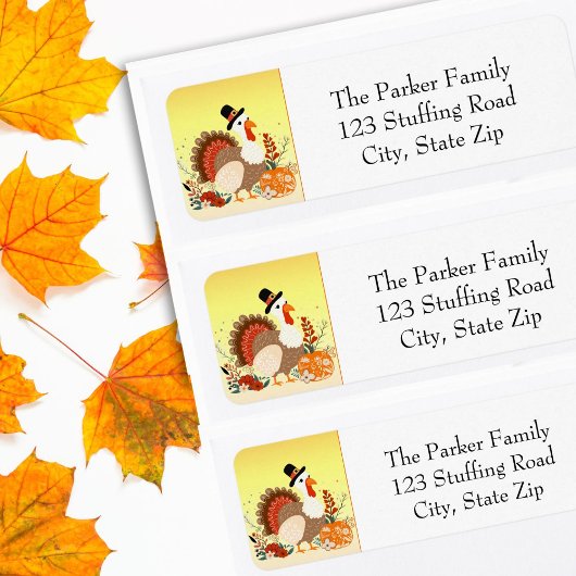  Happy Thanksgiving Turkey Folk Art ラベル