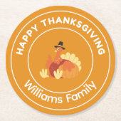 Happy Thanksgiving turkey orange ラウンドペーパーコースター (正面)