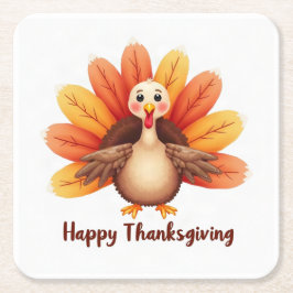 Happy Thanksgiving Turkey Paper Coasters スクエアペーパーコースター
