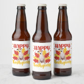 Happy Thanksgiving Turkey | Whippet lover Gift ビールラベル (ボトル)