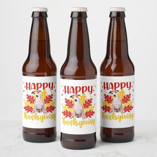 Happy Thanksgiving Turkey | Whippet lover Gift ビールラベル (ボトル)
