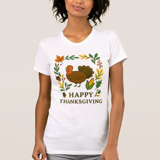 Happy Thanksgiving Turkey White Tシャツ (正面)