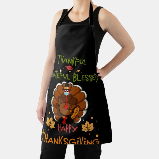 Happy thanksgiving Turkey With A Mask Thankful エプロン (インサイチュ)