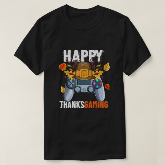 Happy Thanksgiving Video Game Controller Pilgrim C Tシャツ (デザイン正面)