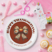Happy Thanksgiving white& brown cute elegant  ペーパープレート (パーティー)