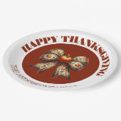 Happy Thanksgiving white& brown cute elegant  ペーパープレート (アングル)