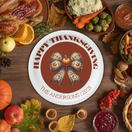 Happy Thanksgiving white& brown cute elegant  ペーパープレート
