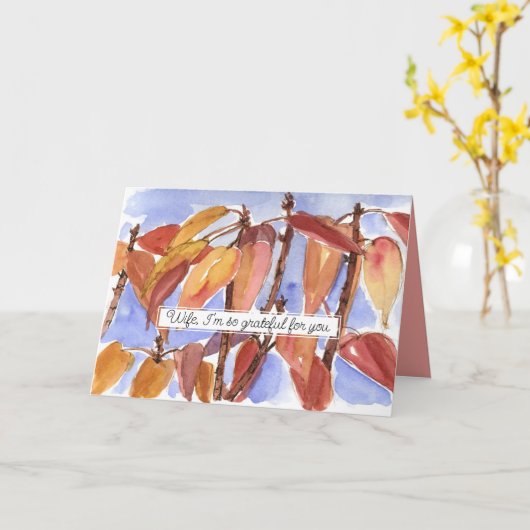 Happy Thanksgiving Wife Grateful For You Fall Tree カード (黄色い花)