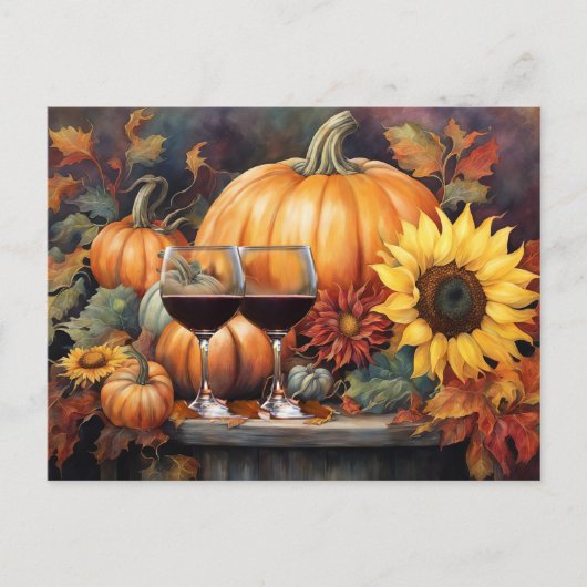 Happy Thanksgiving Wine Country Cute シーズンポストカード (正面)