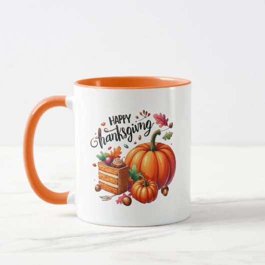 Happy Thanksgiving Wordart Pumpkin Mug マグカップ (左)