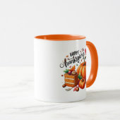 Happy Thanksgiving Wordart Pumpkin Mug マグカップ (正面右)