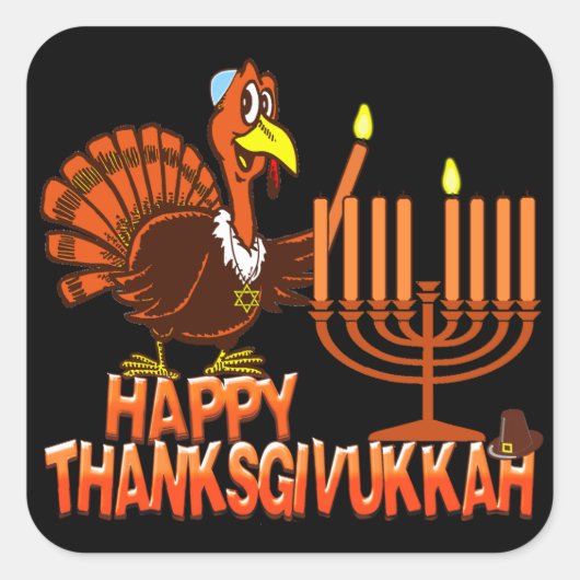 Happy Thanksgivukkahスタンプ スクエアシール (正面)
