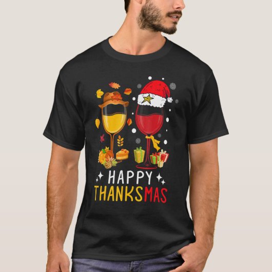 Happy Thanksmas Wine Thanksgiving Christmas Tシャツ (正面)