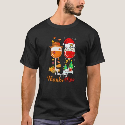 Happy Thanksmas Wine Thanksgiving Christmas   Tシャツ (正面)
