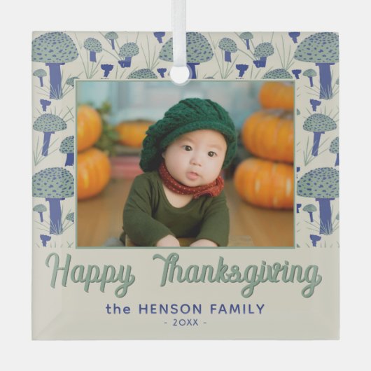 Happy Thanxsgivingキノコ秋写真 ガラスオーナメント (正面)