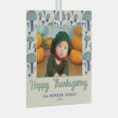 Happy Thanxsgivingキノコ秋写真 ガラスオーナメント (正面右)