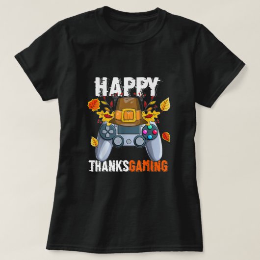 Happy ThanxsgivingビデオゲームコントローラPilgrim C Tシャツ (デザイン正面)