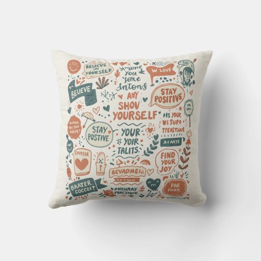 Happy Thoughts Doodle Art:プリント クッション (裏面)