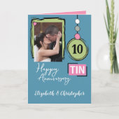 Happy Tin 10th Anniversary 2 photo names blue カード (正面)