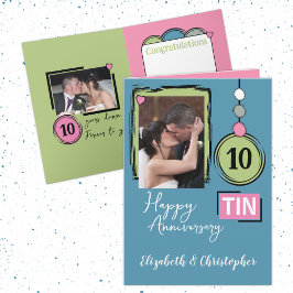 Happy Tin 10th Anniversary 2 photo names blue カード