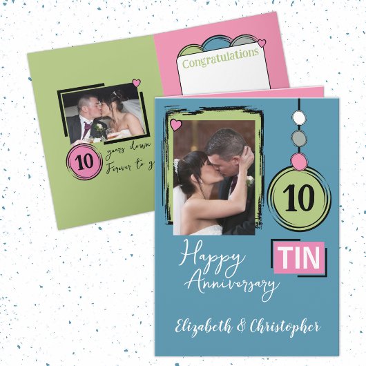 Happy Tin 10th Anniversary 2 photo names blue カード