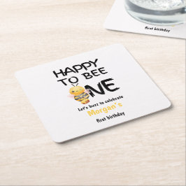 Happy To Bee One Honey Yellow Girls 1st Birthday スクエアペーパーコースター