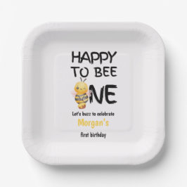 Happy To Bee One Honey Yellow Girls 1st Birthday ペーパープレート
