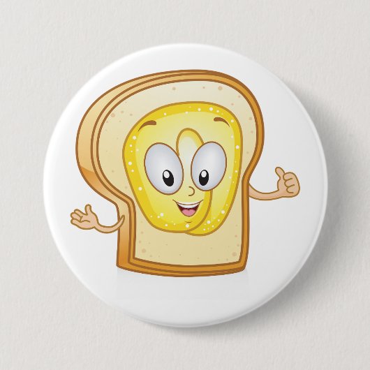 Happy Toast Kawaii Buttered Bread Slice 缶バッジ (正面)
