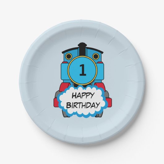 Happy Train boy birthday plate ペーパープレート (正面)