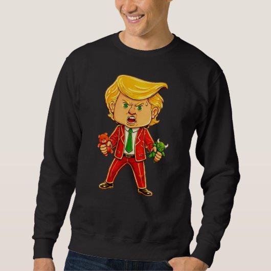 Happy Trump Funny Trump Bull Bear Trump Meme Chibi スウェットシャツ (正面)