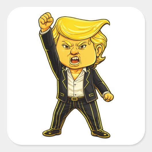 Happy Trump Funny Trump Fight Fight Angry Trump スクエアシール (正面)