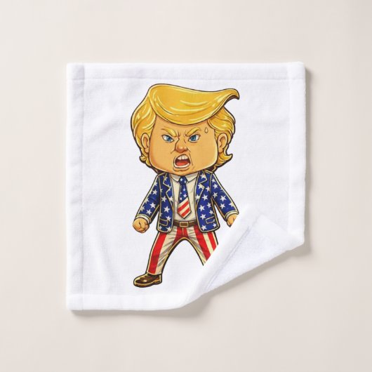 Happy Trump, Funny Trump, Funny Meme Chibi Cartoon バスタオルセット (ウォッシュタオル)