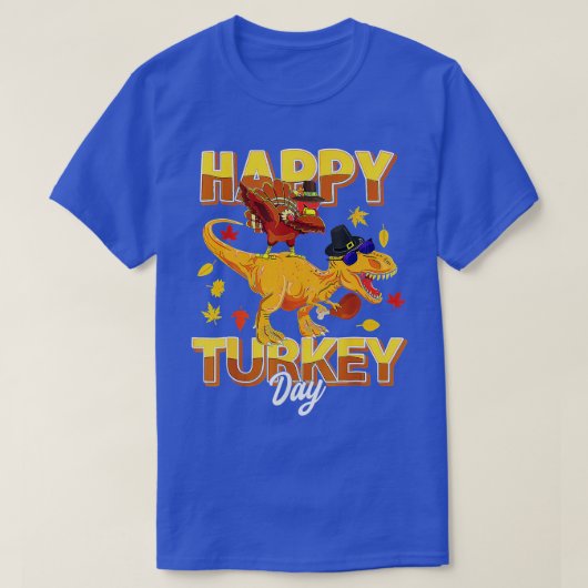 Happy Turkey Day Dabbing Turkey Saurus T Rex Thank Tシャツ (デザイン正面)