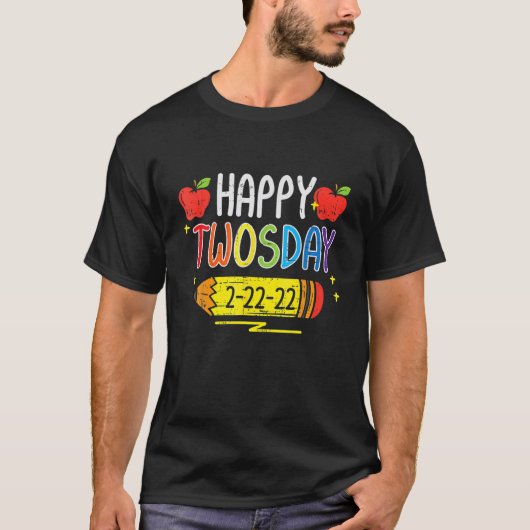 Happy Twosday 2-22-22 Pencil Apple Twos Day 2022 2 Tシャツ (正面)